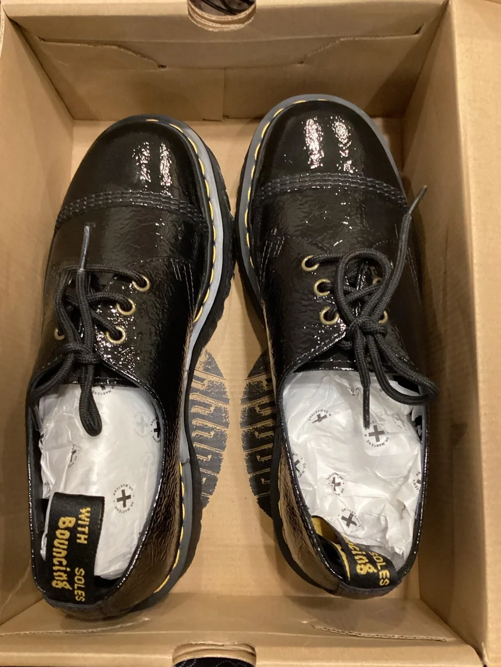 NEW Dr. Martens 1461 Quad TC black platforms distressed patent leather unisex
